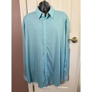 Butter Cloth Button Down Shirt Mens 3XL Aqua Teal Checked Patterned Cuffs